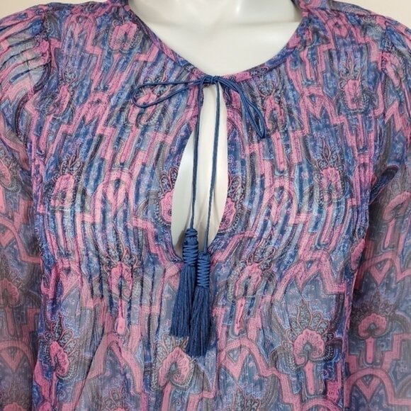 joie Bohemian Sheer Paisley Print Silk Pop Over Blouse Size XXS - Picture 10 of 14